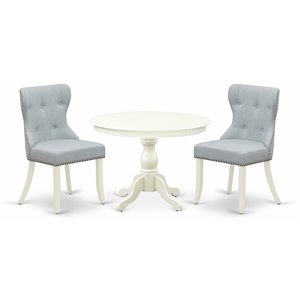 East West Furniture Hartland 3-piece Wood Dining Set in Linen White/Baby Blue