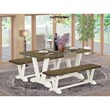 East West Furniture V-Style 3-piece Wood Dining Room Table Set in Linen White