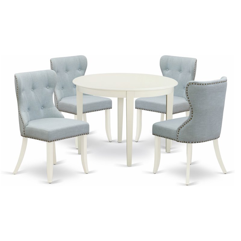 East West Furniture Boston 5-piece Wood Dining Table Set in Linen White