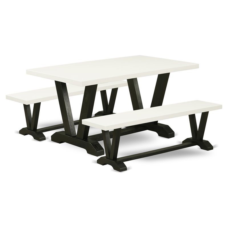 East West Furniture V-Style 3-piece Wood Dining Table Set in Black