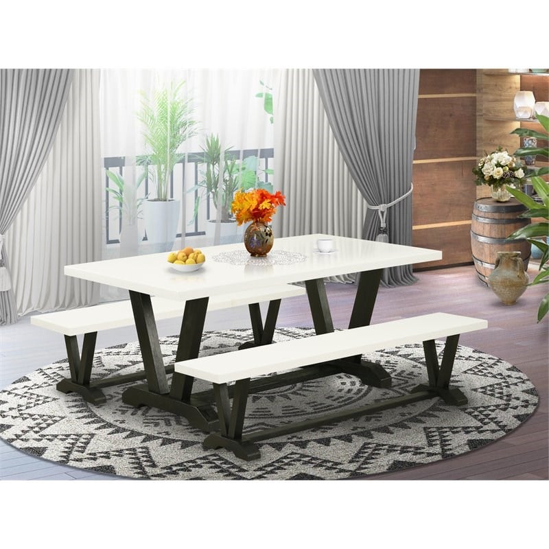 East West Furniture V-Style 3-piece Wood Dining Room Set in Black