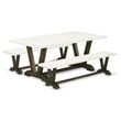 East West Furniture V-Style 3-piece Wood Dining Table Set in Jacobean Brown