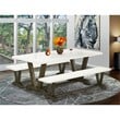 East West Furniture V-Style 3-piece Wood Dining Table Set in Jacobean Brown
