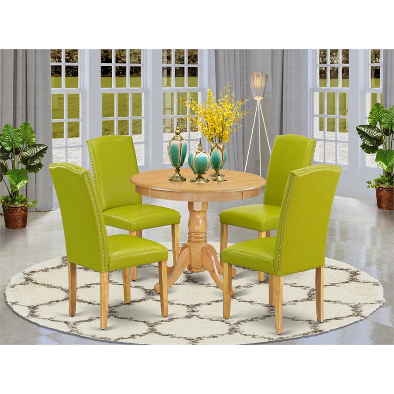 East West Furniture Antique 5-piece Wood Dining Set in Oak/Autumn Green