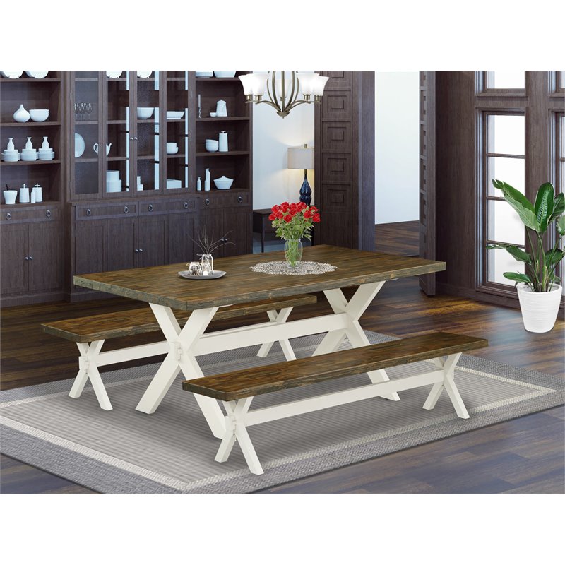 East West Furniture X-Style 3-piece Wood Dining Room Set in Linen White