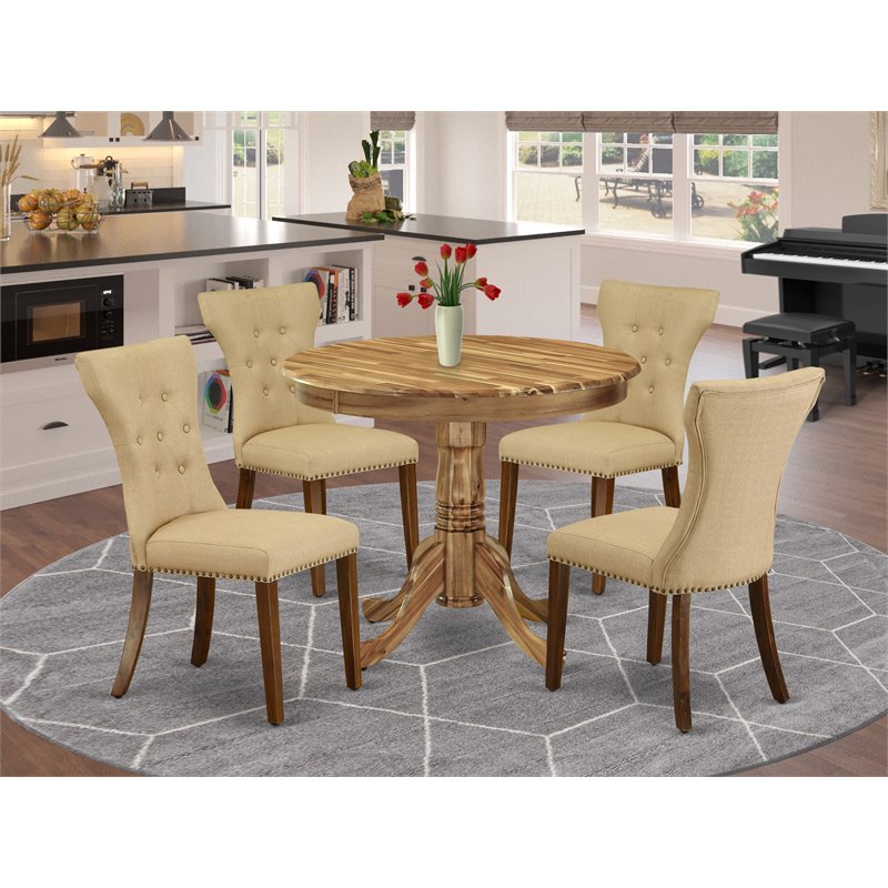 East West Furniture Antique 5-piece Wood Dining Set in Natural/Brown