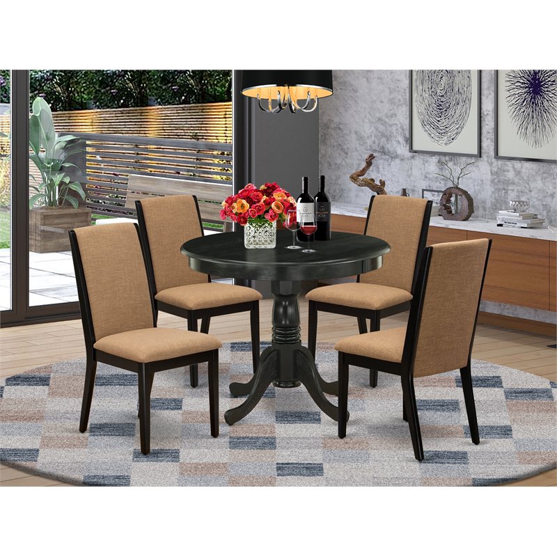 East West Furniture Antique 5-piece Wood Dining Set in Black/Light Sable