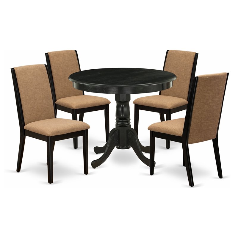 East West Furniture Antique 5-piece Wood Dining Set in Black/Light Sable