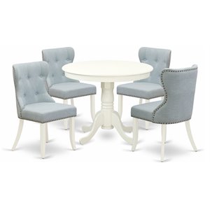 east west furniture antique 5-piece wood dining room set in linen white