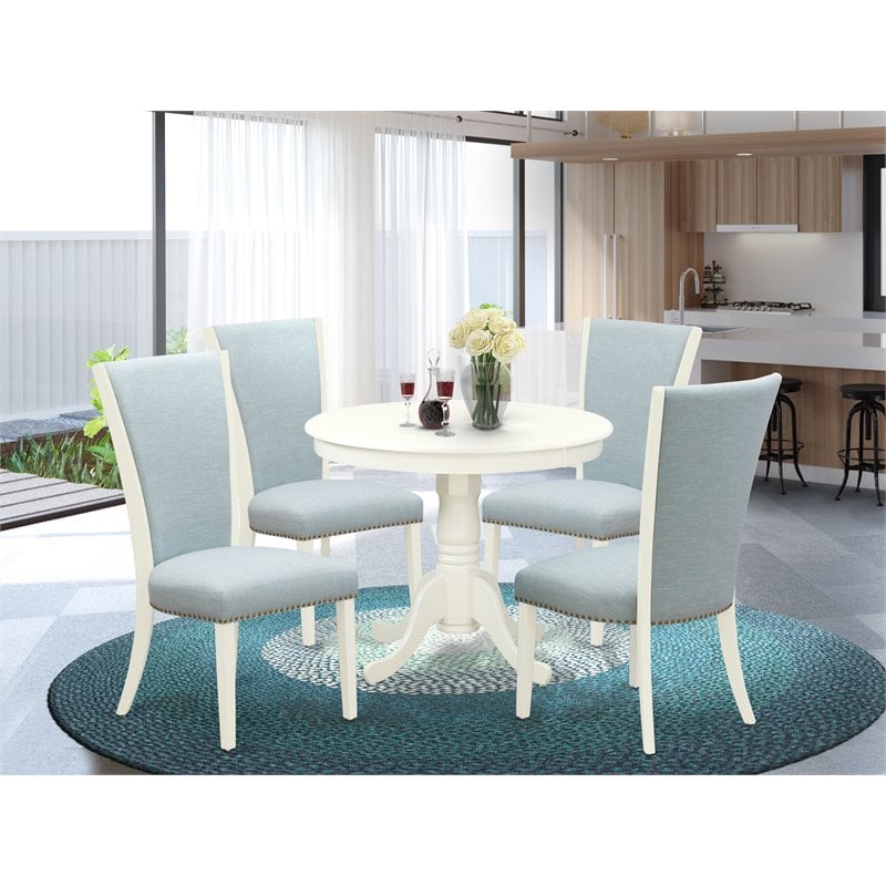 East West Furniture Antique 5-piece Wood Dining Table Set in Linen White