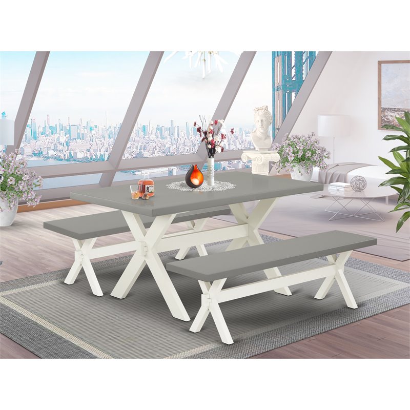 East West Furniture X-Style 3-piece Wood Kitchen Table Set in Linen White
