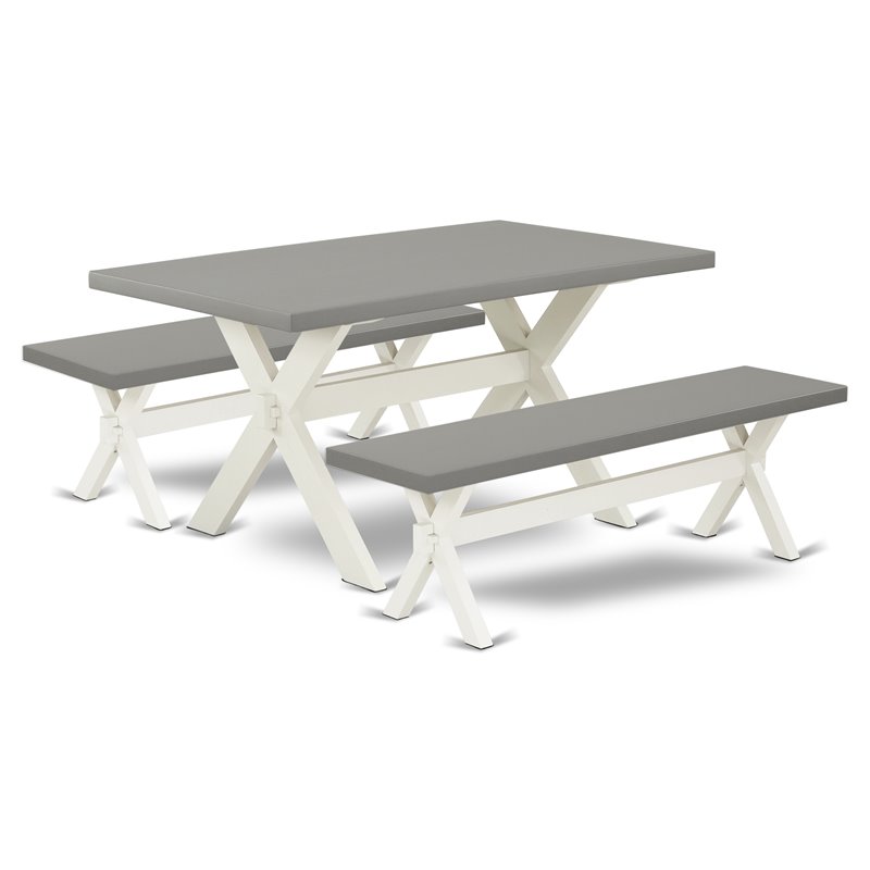 East West Furniture X-Style 3-piece Wood Kitchen Table Set in Linen White