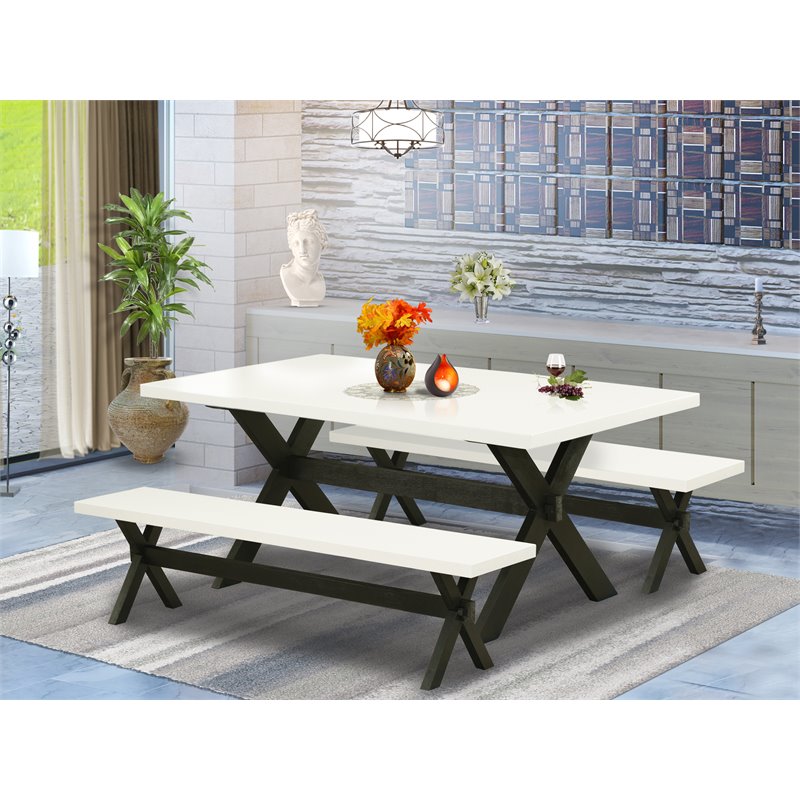 East West Furniture X-Style 3-piece Wood Kitchen Table Set in Black