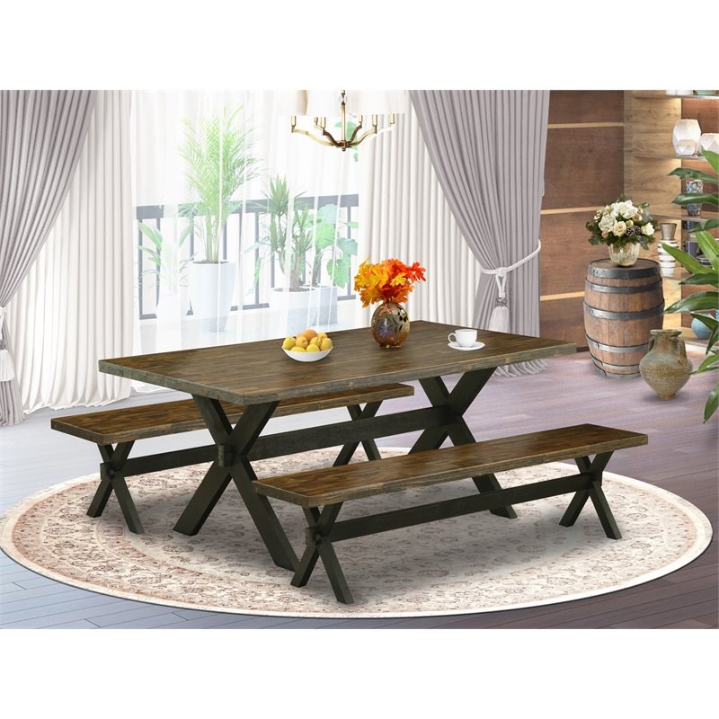 East West Furniture X-Style 3-piece Wood Dining Room Set in Black