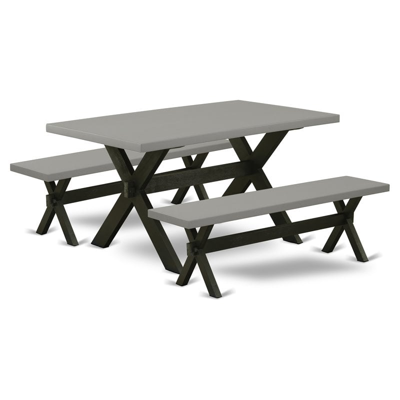 East West Furniture X-Style 3-piece Wood Dining Table and Bench Set in Black