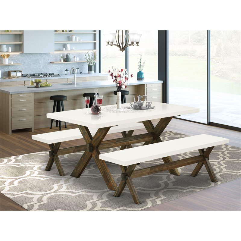 East West Furniture X-Style 3-piece Wood Kitchen Set in Jacobean Brown