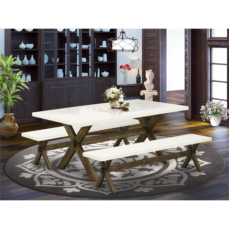 East West Furniture X-Style 3-piece Wood Dining Table Set in Jacobean Brown
