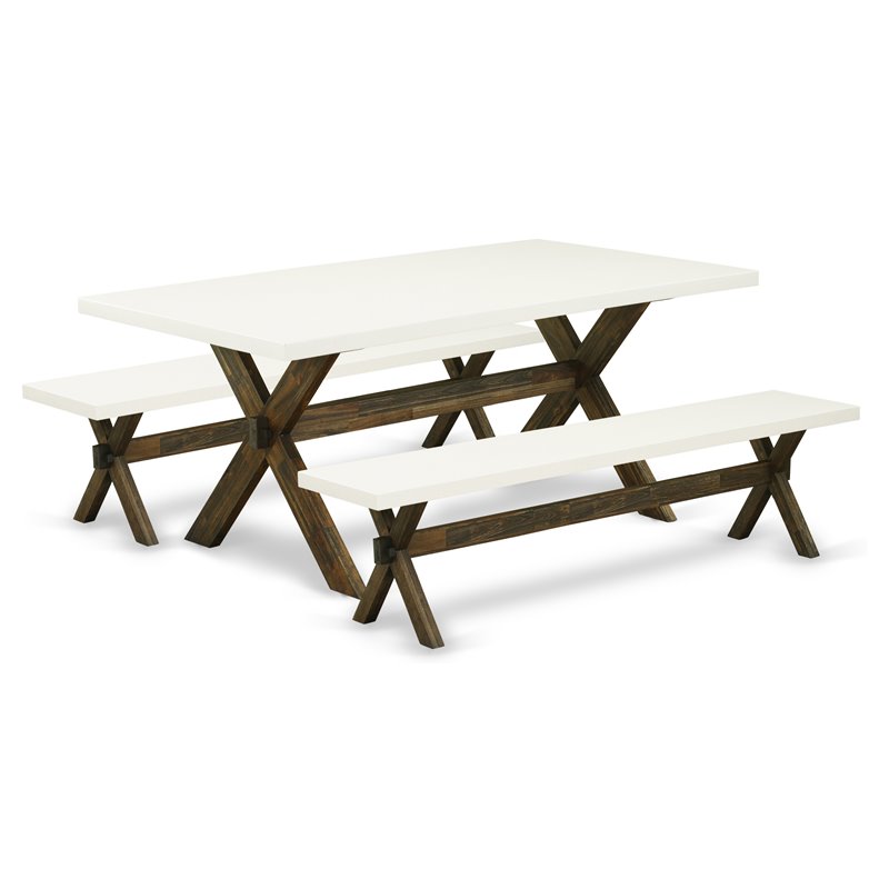 East West Furniture X-Style 3-piece Wood Dining Table Set in Jacobean Brown