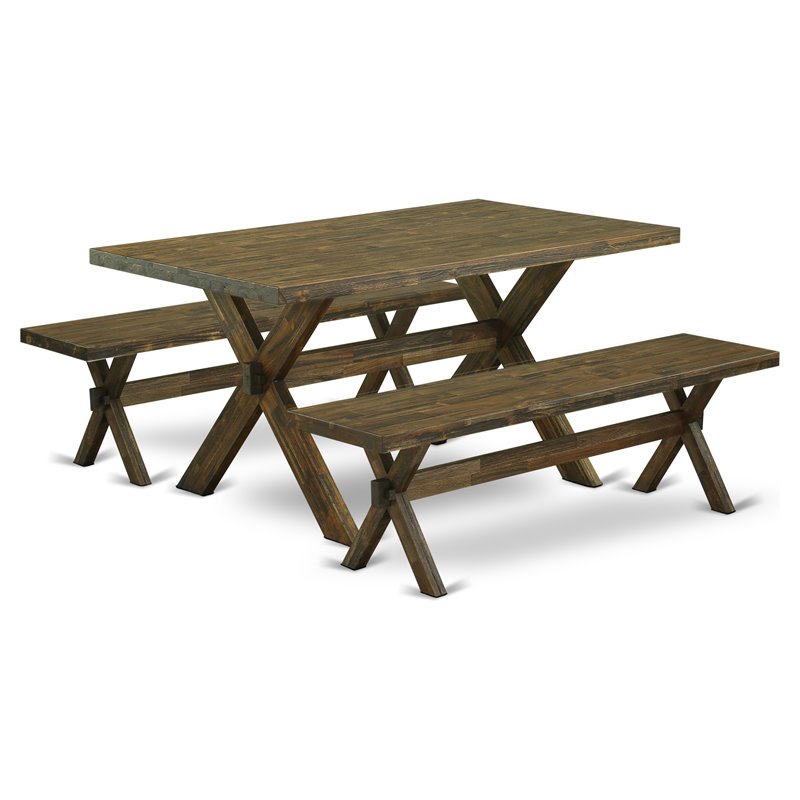 East West Furniture X-Style 3-piece Wood Kitchen Table Set in Jacobean Brown