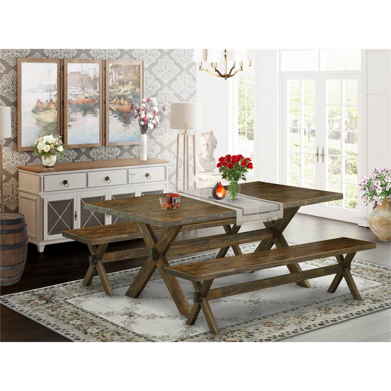 East West Furniture X-Style 3-piece Wood Dining Room Set in Jacobean Brown