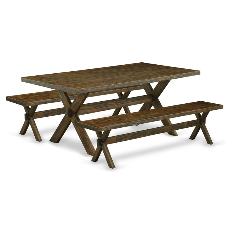 East West Furniture X-Style 3-piece Wood Dining Room Set in Jacobean Brown