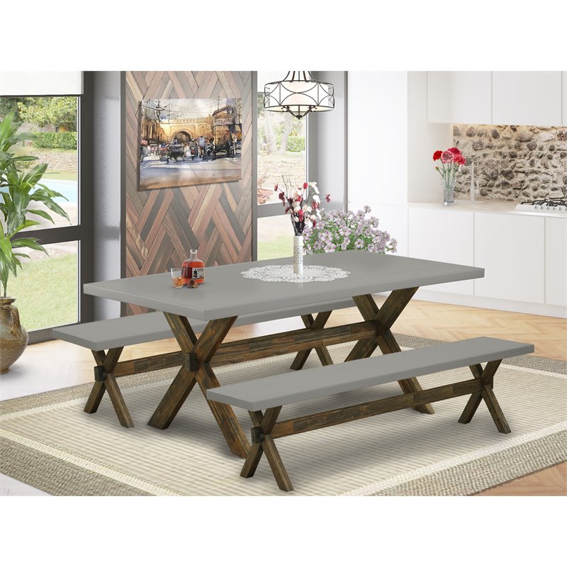 East West Furniture X-Style 3-piece Wood Dining Set in Jacobean Brown