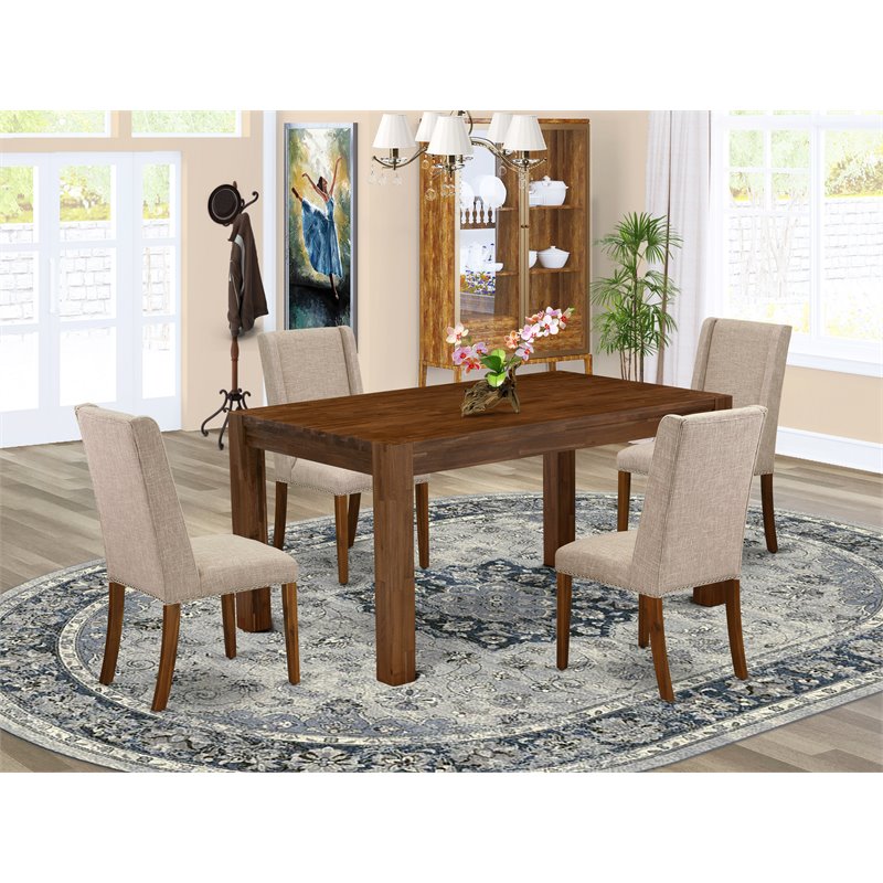 East West Furniture Celina 5-piece Wood Dining Set in Natural/Clay