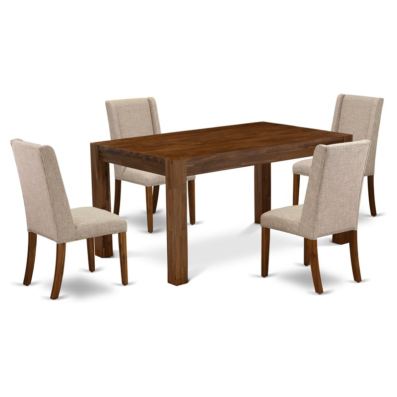 East West Furniture Celina 5-piece Wood Dining Set in Natural/Clay