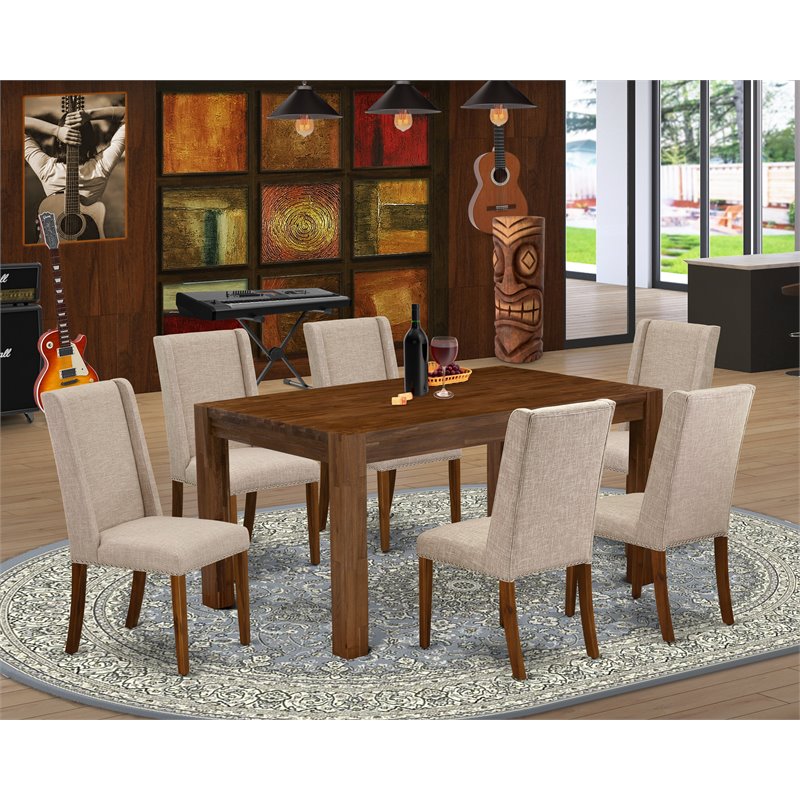 East West Furniture Celina 7-piece Wood Dining Set in Natural/Clay