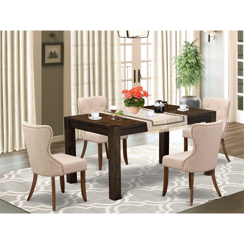 East West Furniture Celina 5-piece Wood Dining Set in Natural/Light Tan