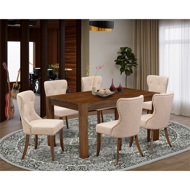 East West Furniture Celina 7-piece Wood Dining Set in Natural/Light Tan