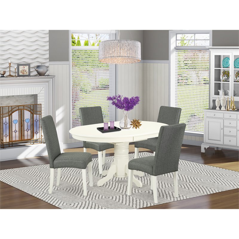 East West Furniture Avon 5-piece Wood Dining Set in Linen White/Gray
