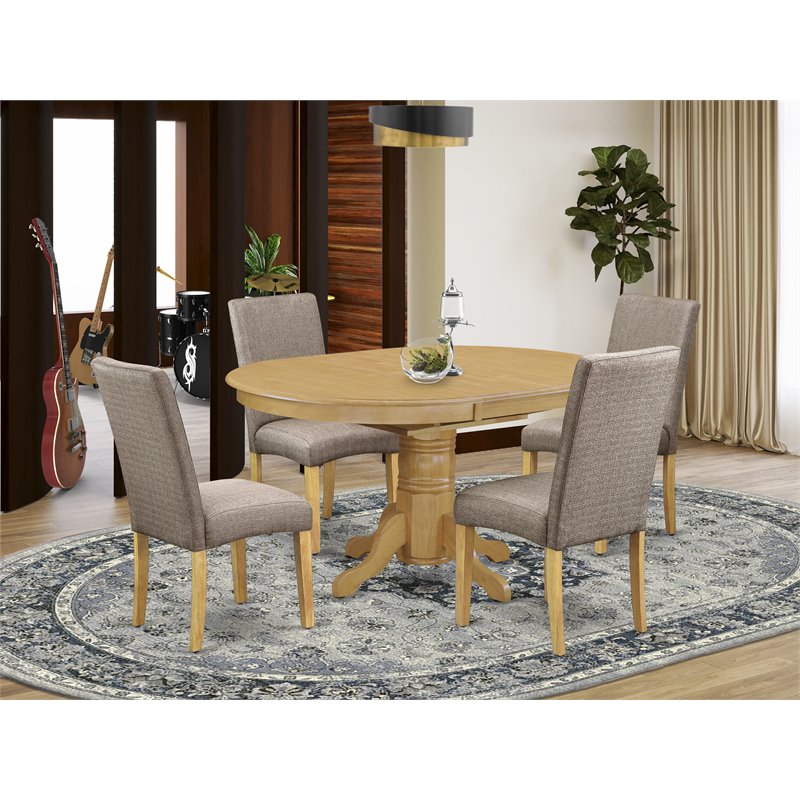 East West Furniture Avon 5-piece Wood Dining Set in Oak/Dark Khaki