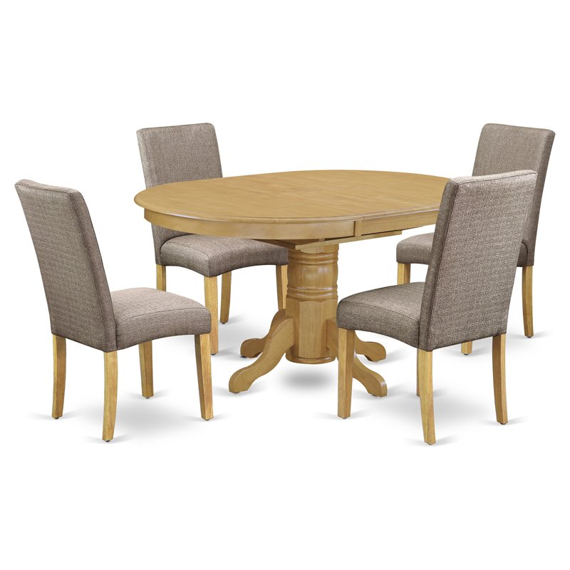 East West Furniture Avon 5-piece Wood Dining Set in Oak/Dark Khaki