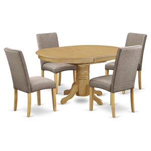 East West Furniture Avon 5-piece Wood Dining Set in Oak/Dark Khaki