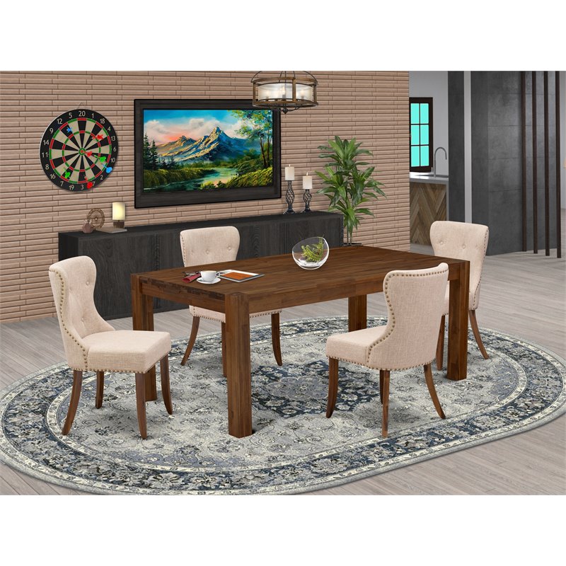 East West Furniture Lismore 5-piece Wood Dining Set in Walnut/Light Tan