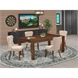 East West Furniture Lismore 5-piece Wood Dining Set in Walnut/Light Tan