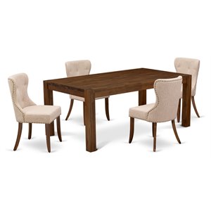 East West Furniture Lismore 5-piece Wood Dining Set in Walnut/Light Tan