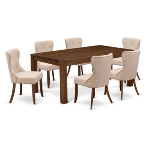 East West Furniture Lismore 7-piece Wood Dining Set in Walnut/Light Tan