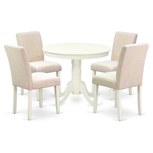 east west furniture antique 5-piece wood dining set in linen white/light beige
