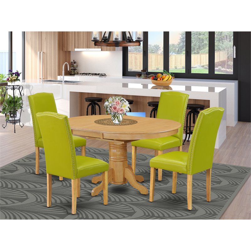 East West Furniture Avon 5-piece Wood Dining Set in Oak/Autumn Green