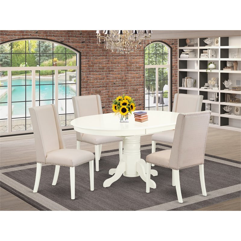 East West Furniture Avon 5-piece Wood Dining Set in Linen White