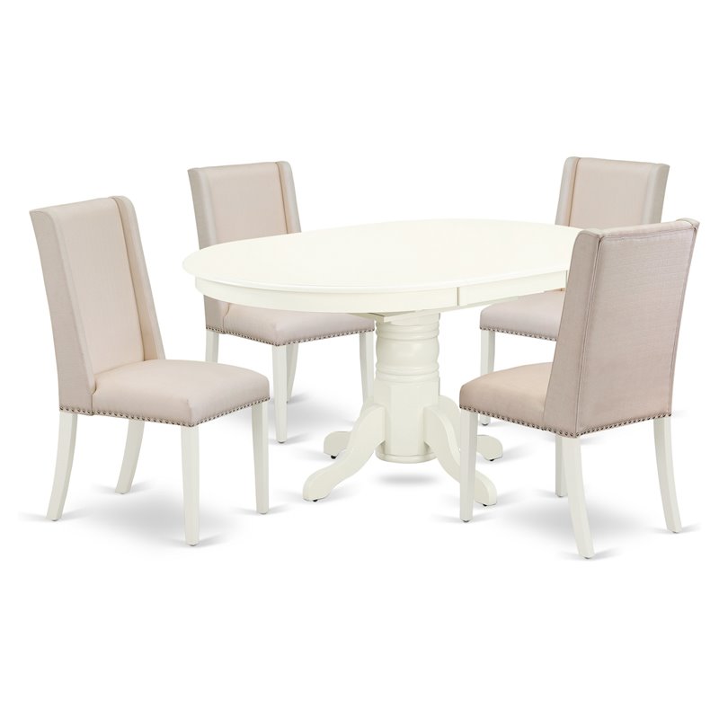 East West Furniture Avon 5-piece Wood Dining Set in Linen White