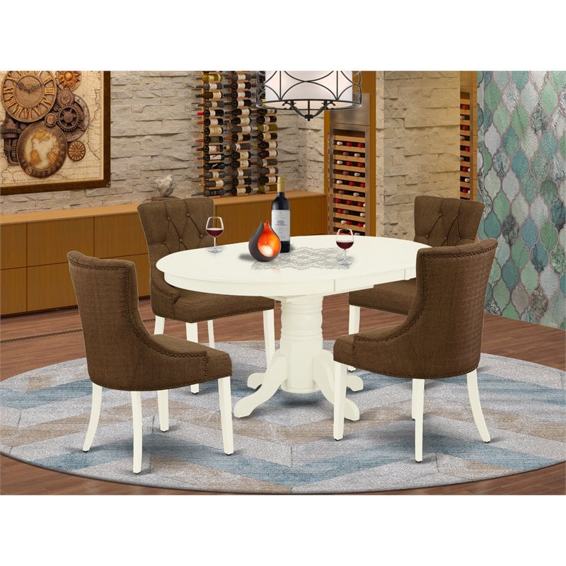 East West Furniture Avon 5-piece Wood Dining Set in Linen White/Dark Coffee