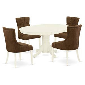 East West Furniture Avon 5-piece Wood Dining Set in Linen White/Dark Coffee