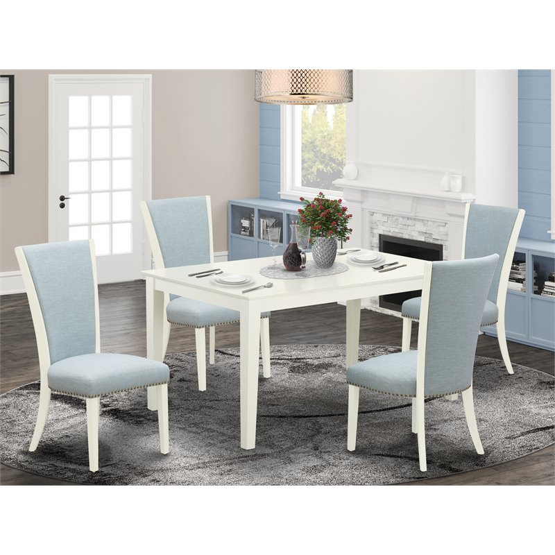East West Furniture Capri 5-piece Wood Dining Room Set in Linen White