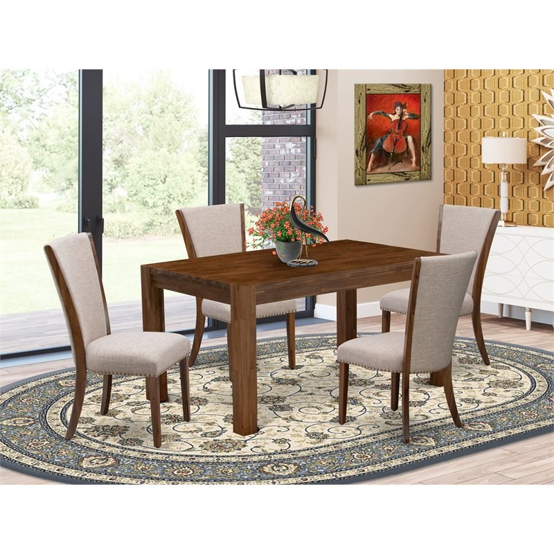 East West Furniture Celina 5-piece Wood Dining Table Set in Natural