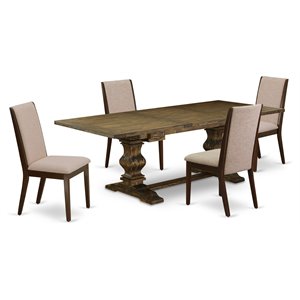 East West Furniture Lassale 5-piece Wood Dining Set in Jacobean Brown/Light Tan