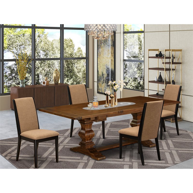 East West Furniture Lassale 5-piece Wood Dinette Set in Walnut