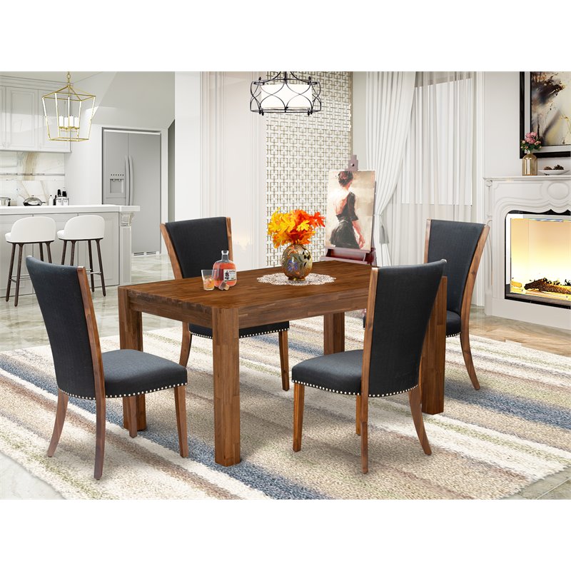 East West Furniture Celina 5-piece Wood Dining Set in Natural/Black